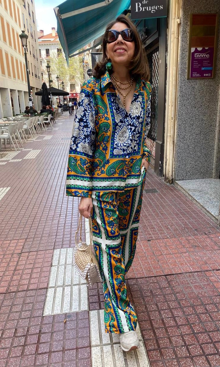 Pantalón estampado verde/ azulón (conjunto pijamero) DONDOLA