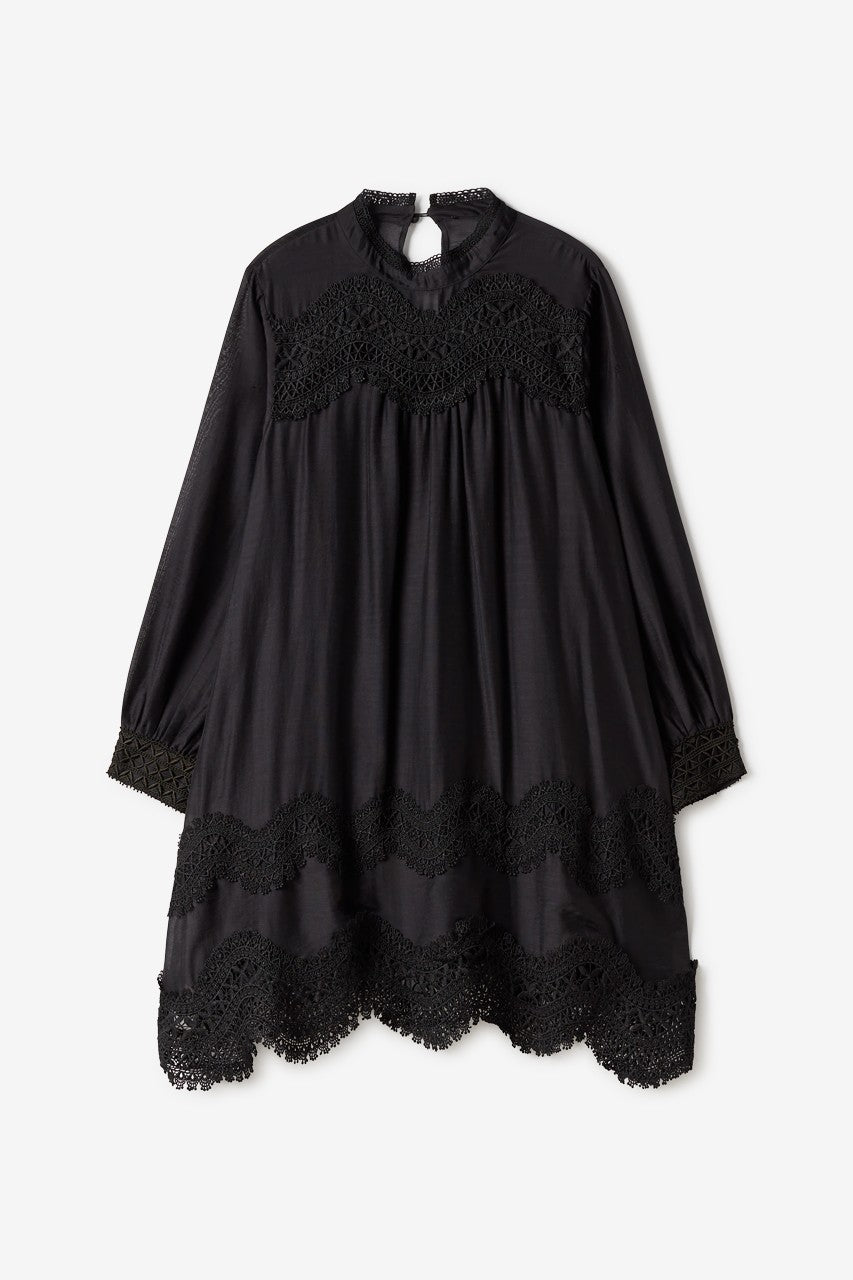 Vestido negro corto combinado guipur "RA.NIRINA" NUD