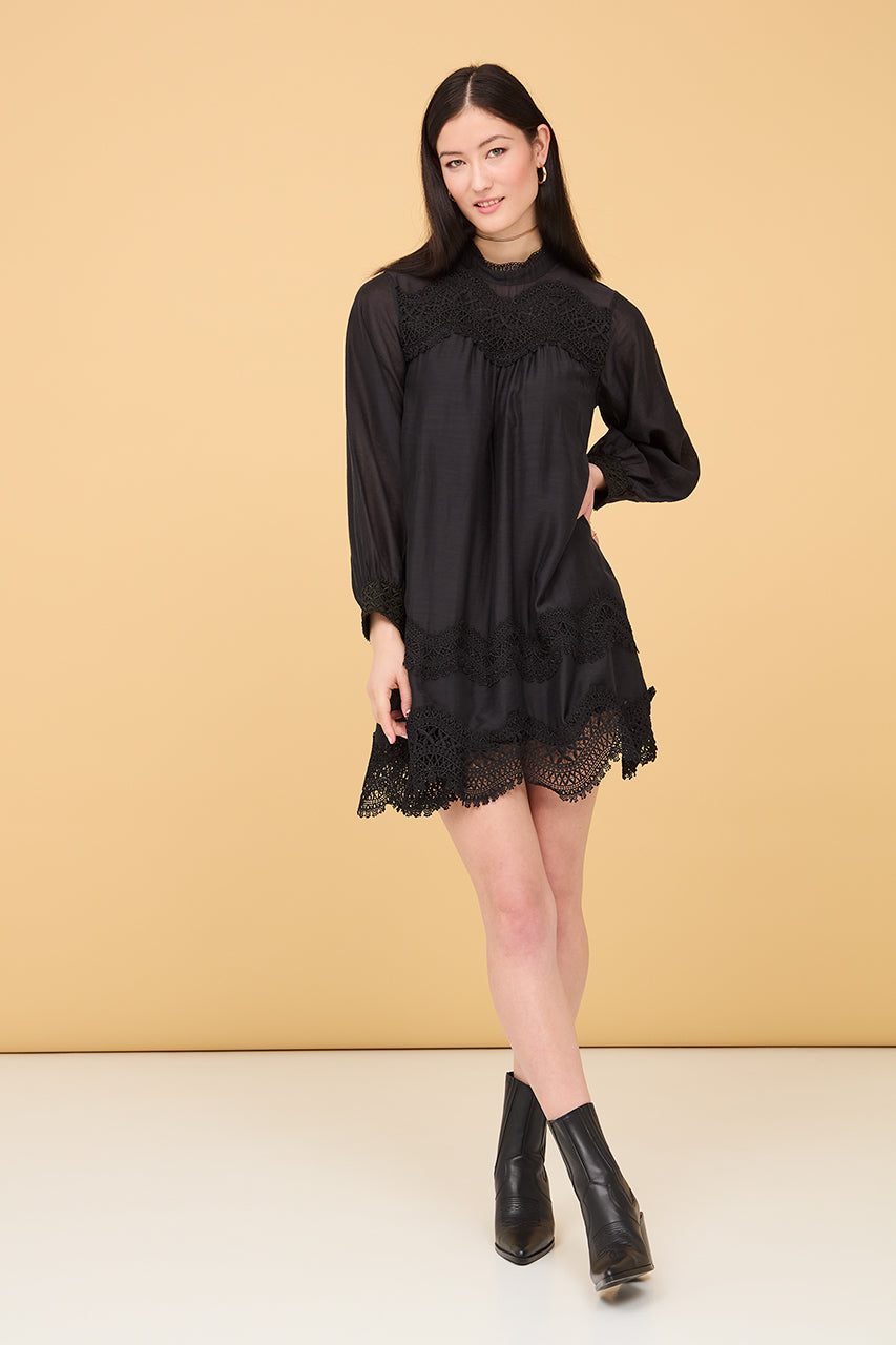 Vestido negro corto combinado guipur "RA.NIRINA" NUD