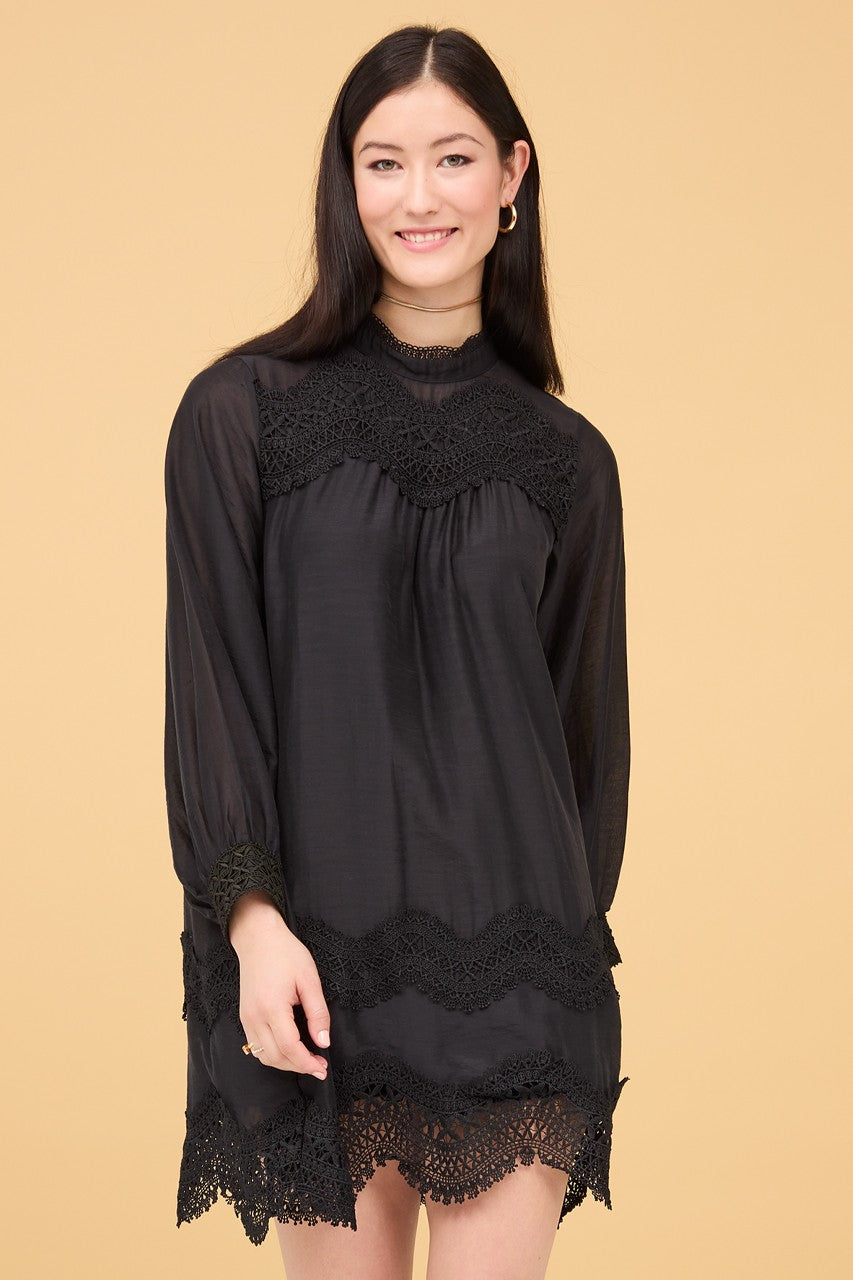 Vestido negro corto combinado guipur "RA.NIRINA" NUD