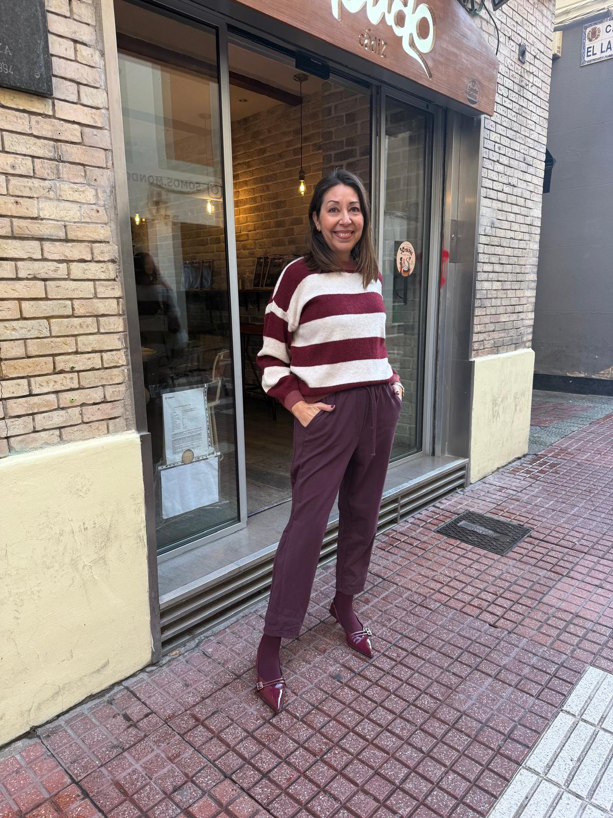 Jersey Rayas Oversize Burdeos - Punto Mujer