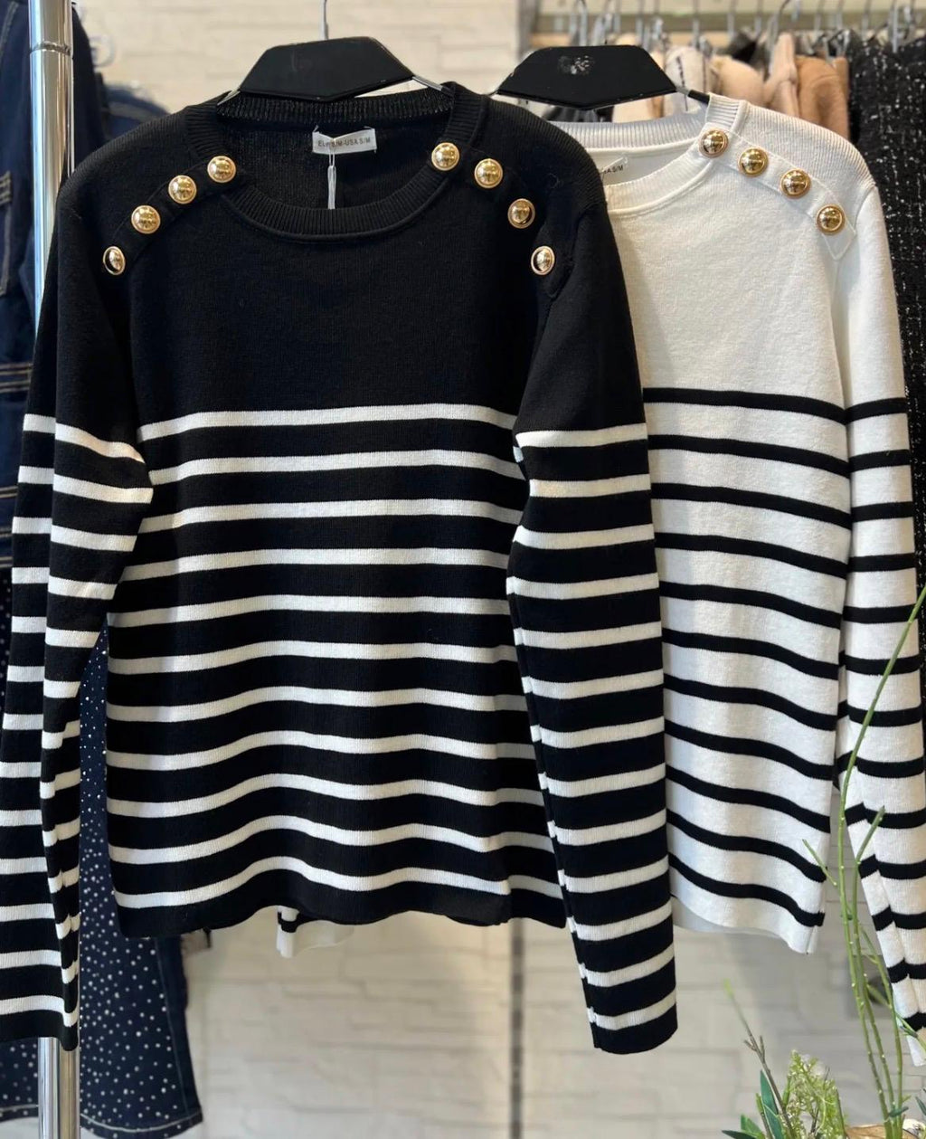 Jersey Rayas Marineras con Botones Dorados - Blanco y Negro | Dondola