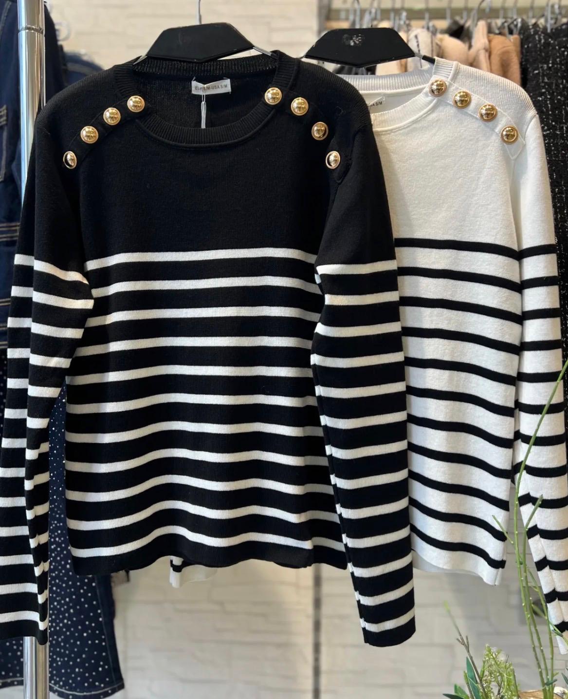 Jersey Rayas Marineras con Botones Dorados - Blanco y Negro | Dondola