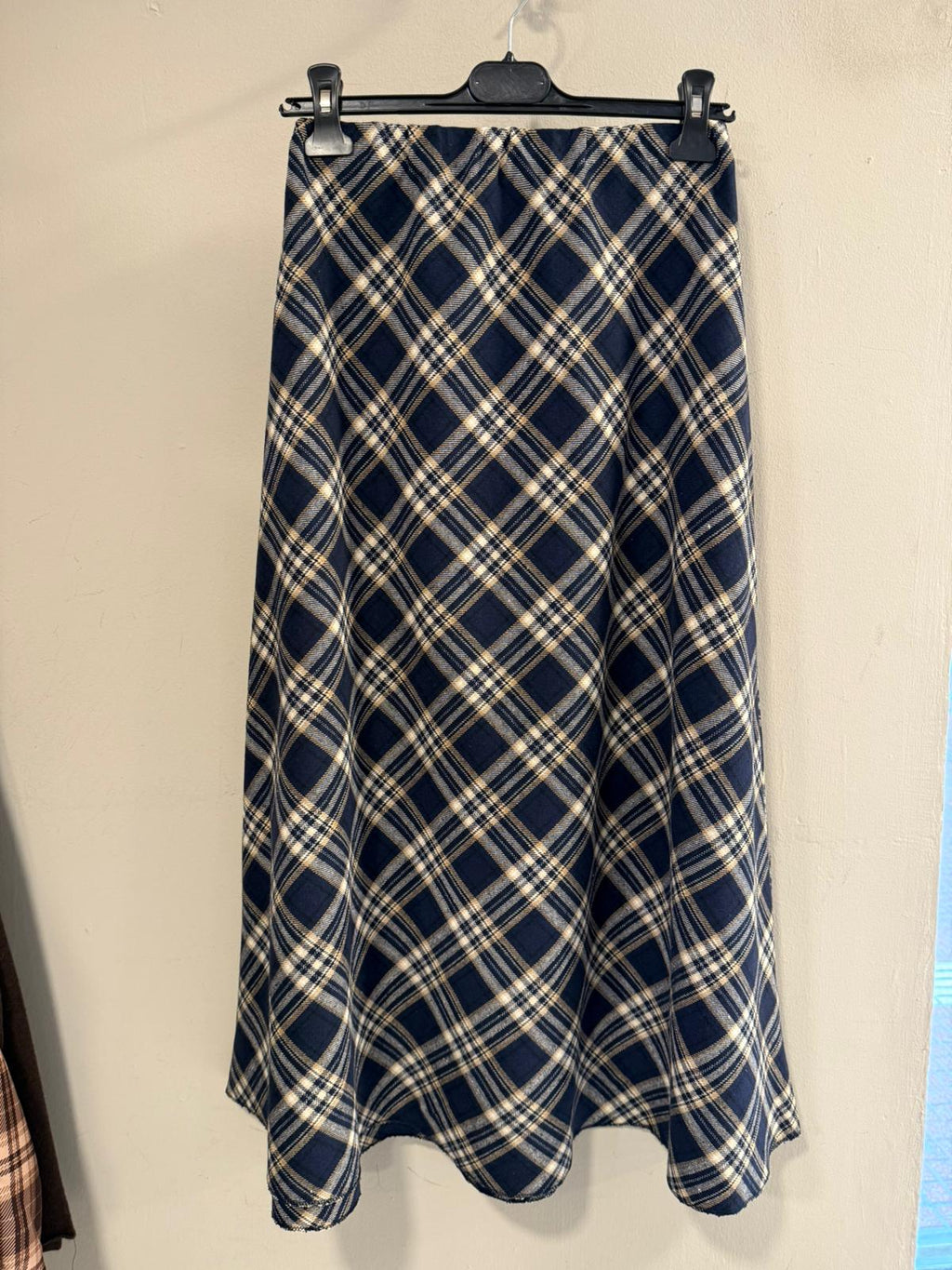 Falda Midi Cuadros Línea A Talla Única - Marrón y Azul | Dondola
