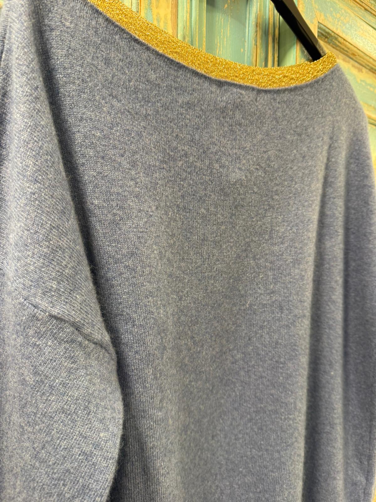 Jersey Liso Ribete Lurex Dorado