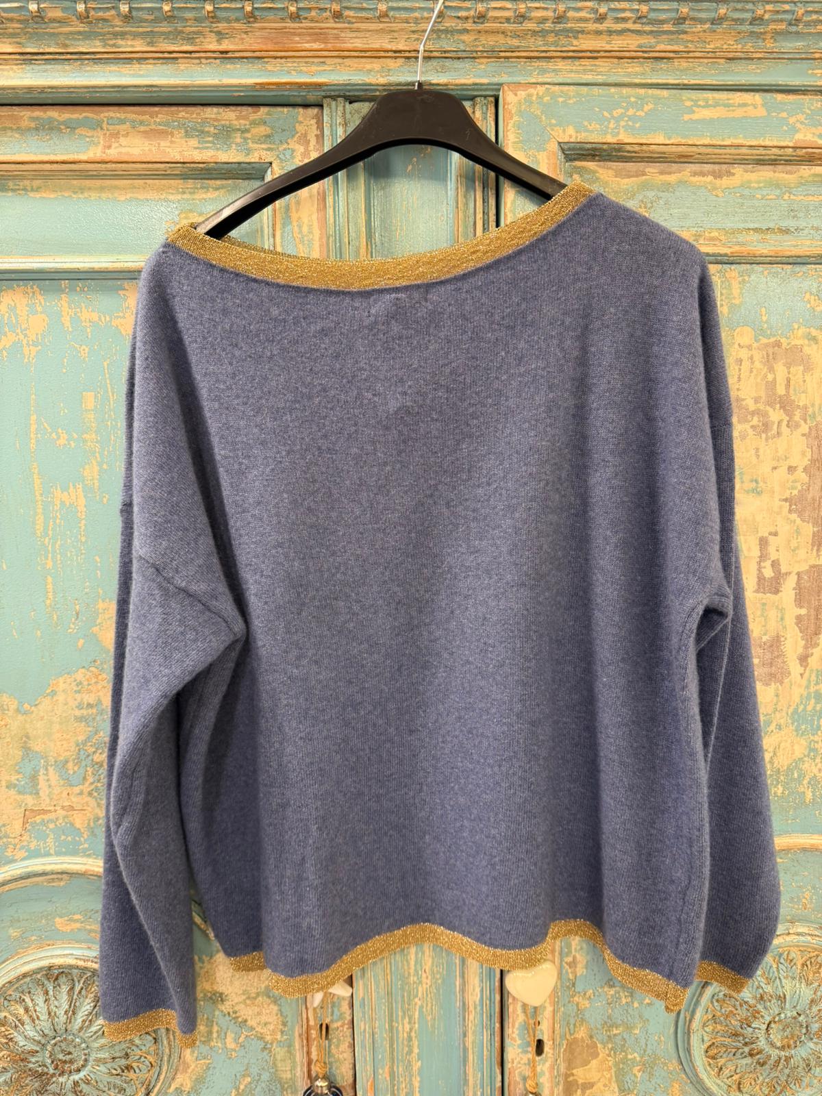 Jersey Lana y Cashmere con Ribetes Dorados - 45% Lana 10% Cashmere