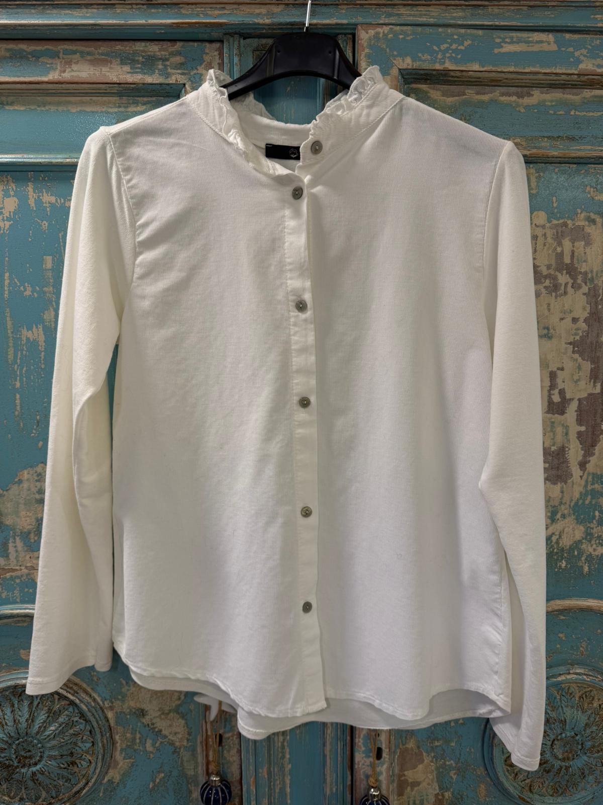 Chaqueta Blanca con Cuello Fruncido - 95% Algodón 5% Elastano