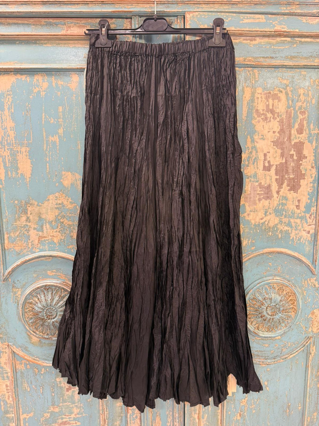 Falda Plisada Negra Efecto Arrugado - 70% Viscosa 27% Nylon - Talla Única (36 - 50)