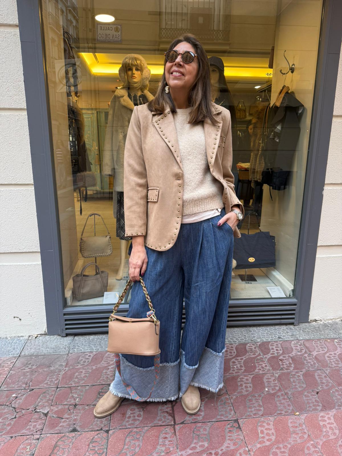 Bolso de Piel Vegana Taupe - Cadena Dorada