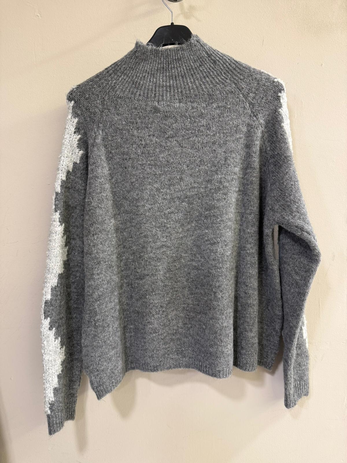 Jersey  Gris Rombos Cuello Perkins - Lana y Acrílico