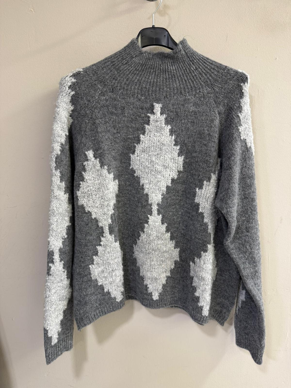 Jersey  Gris Rombos Cuello Perkins - Lana y Acrílico