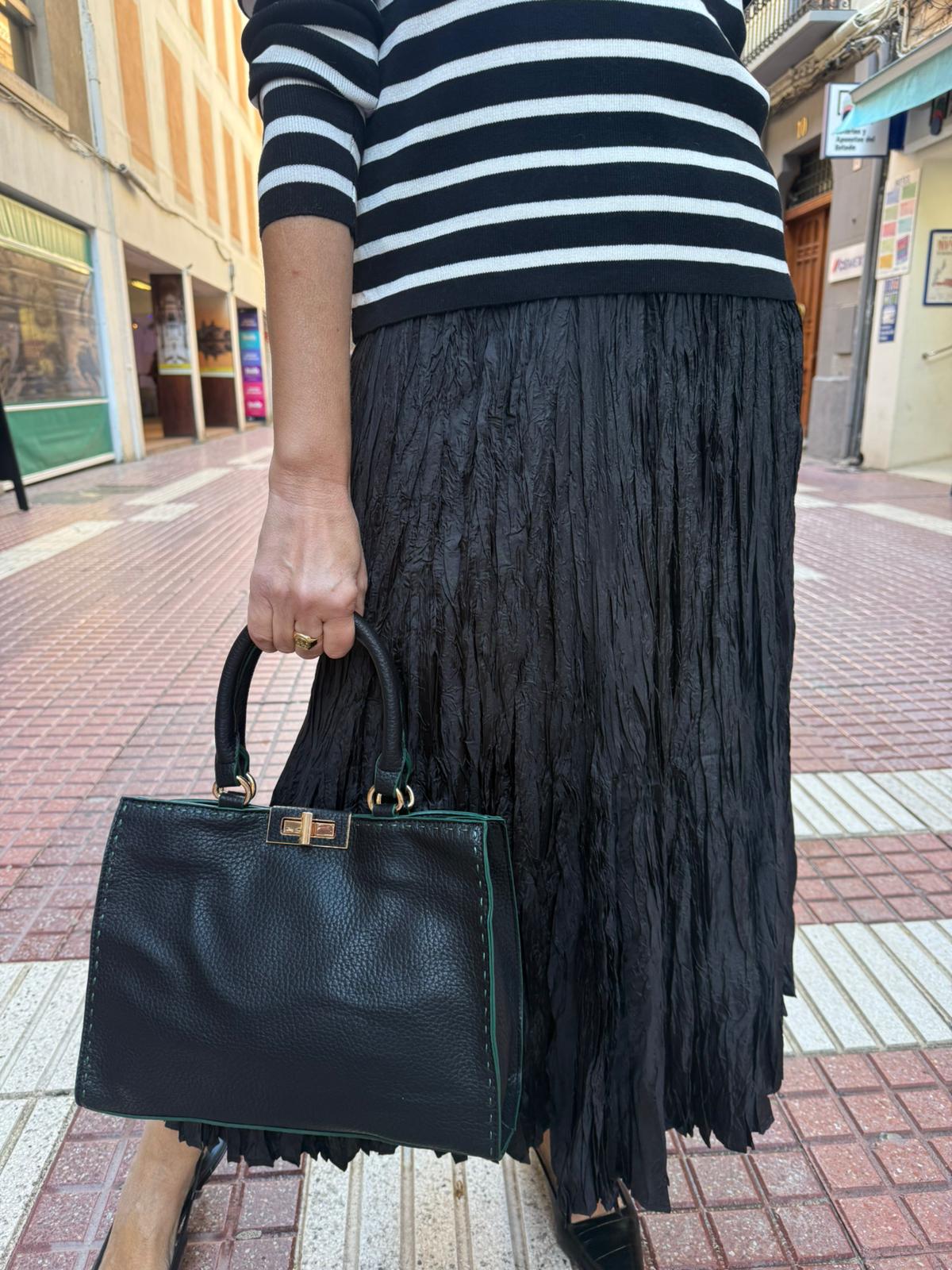 Bolso de Mano Elegante Piel Vegana -  Negro y Verde