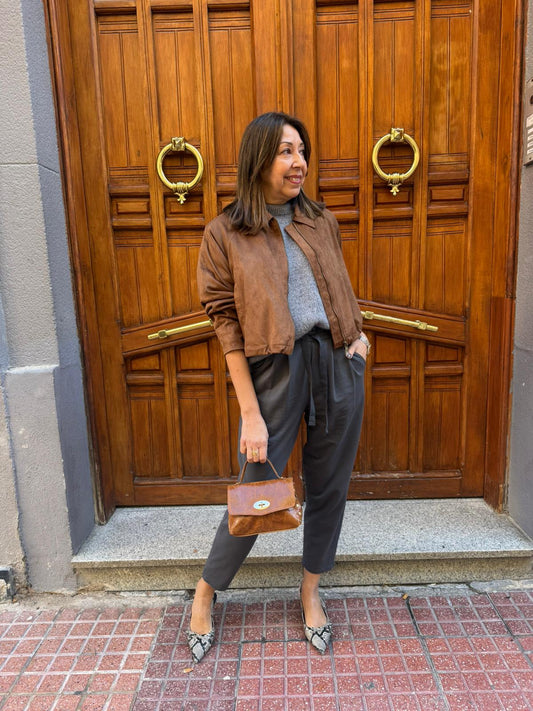 Bolso de Mano Piel Marrón Chocolate - Cierre Dorado Tipo Mulberry