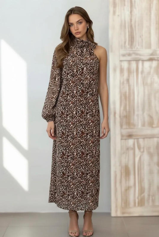 Vestido Largo Asimétrico Estampado Animal Print