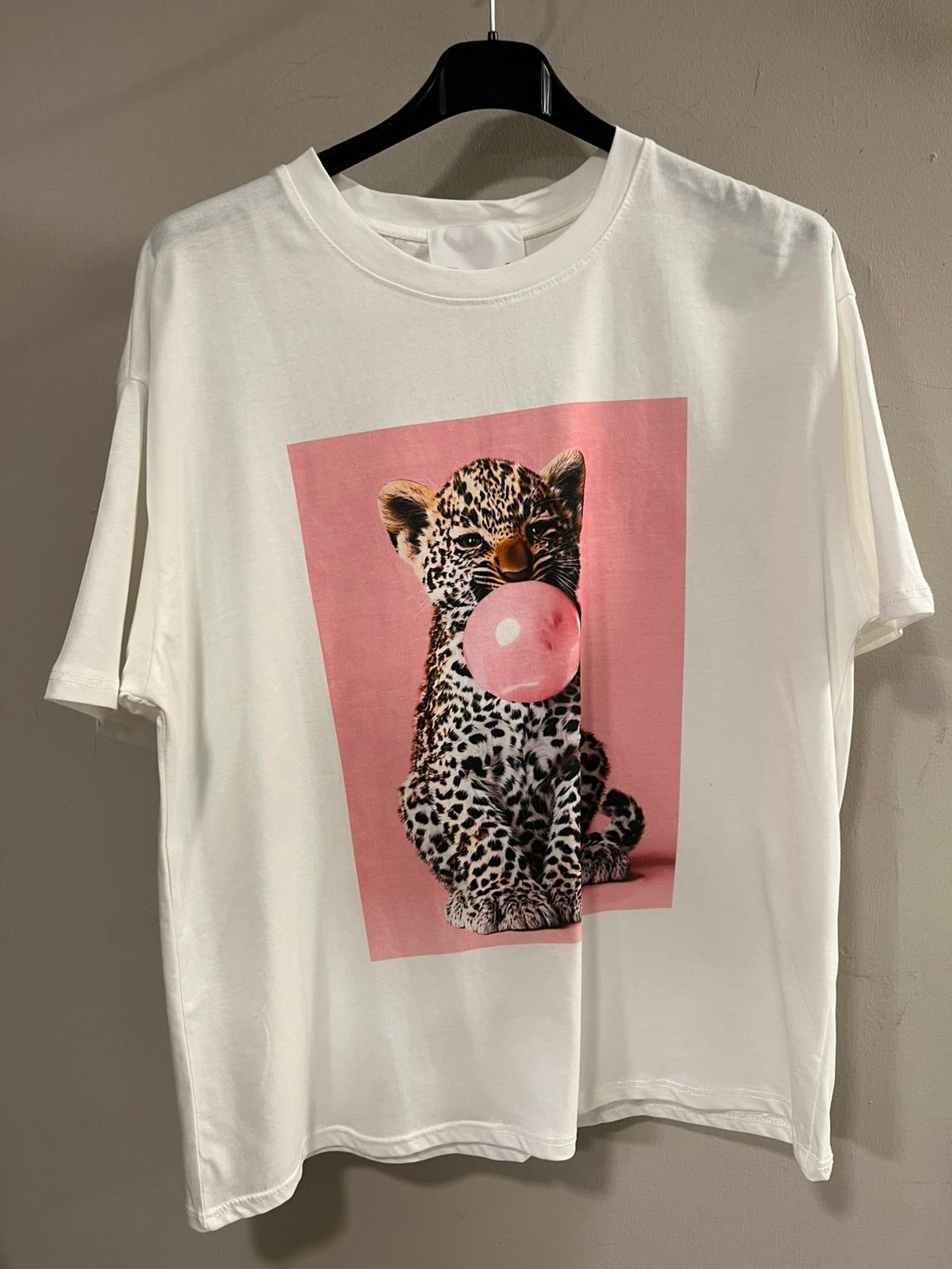 Camiseta Leopardo Chicle Rosa