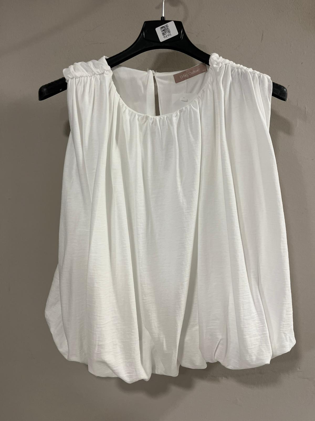 Blusa Blanca Fruncida con Elástico en Cintura