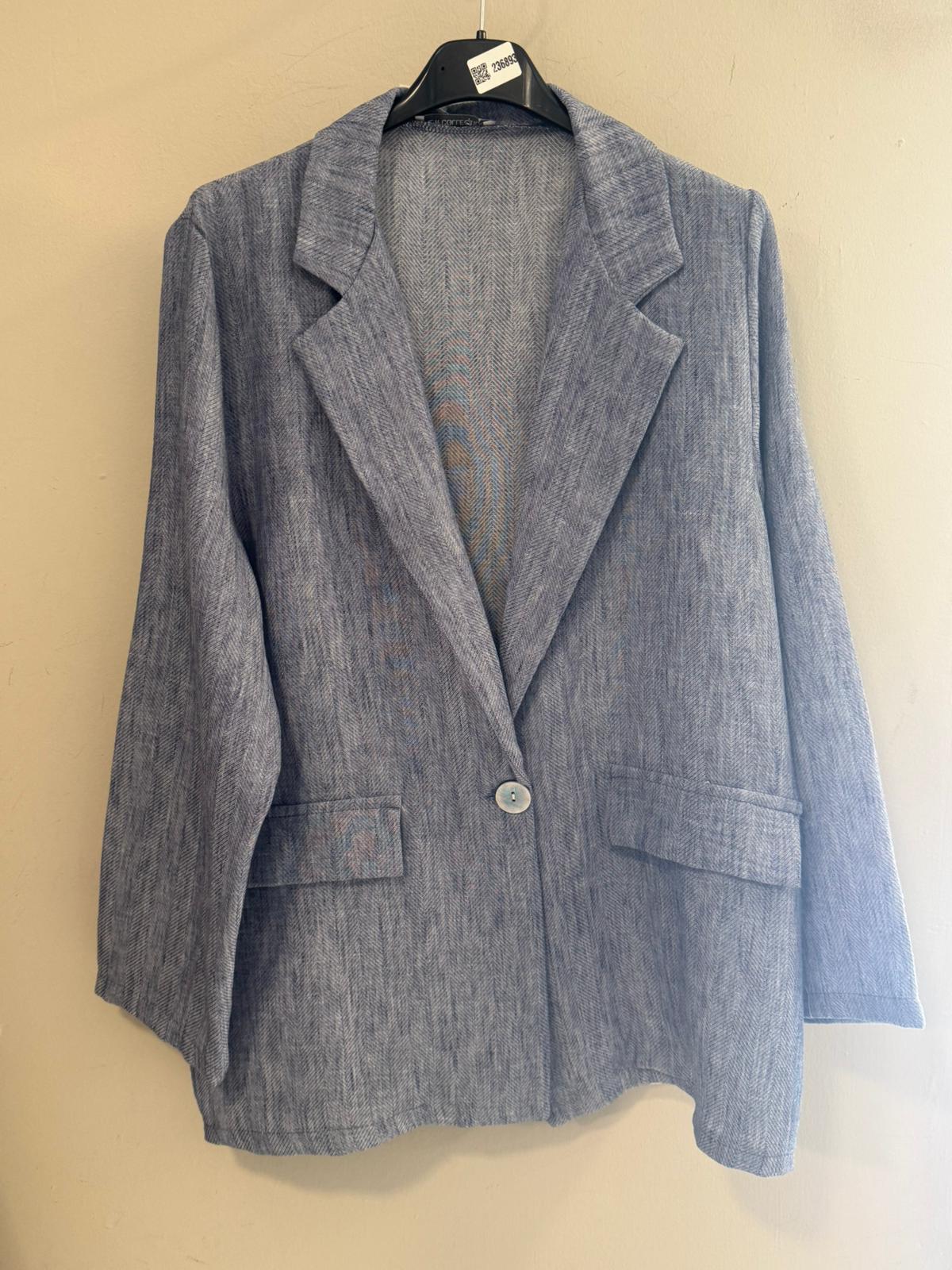 Blazer Efecto Espiga Azul Denim con Botón Tonal