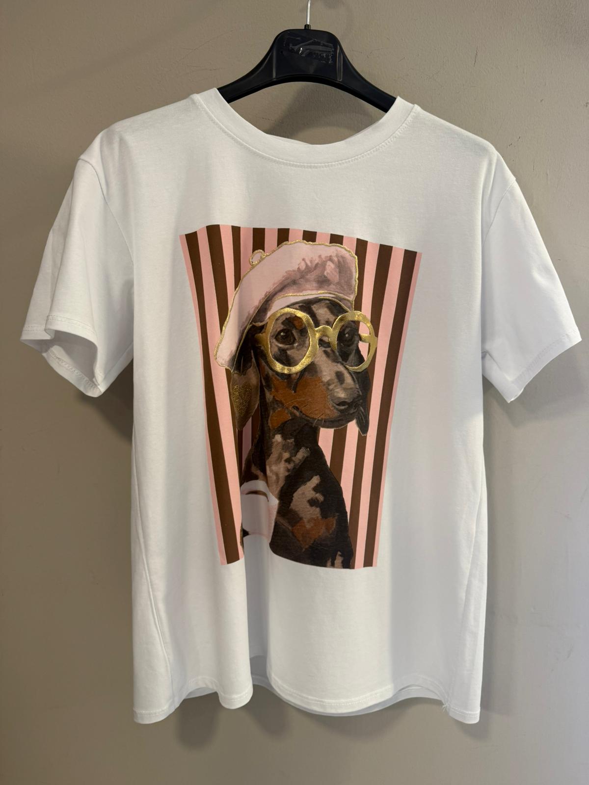Camiseta Blanca con Estampado Dachshund Glam