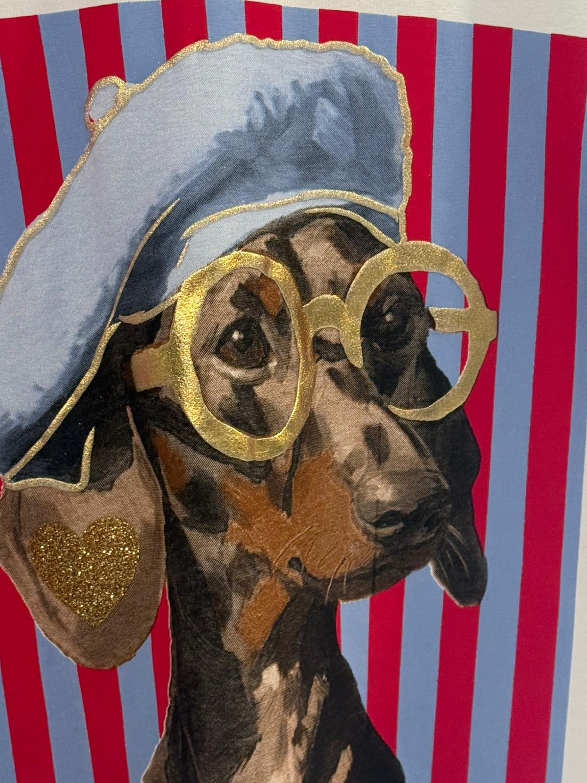 Camiseta Blanca con Estampado Dachshund Glam