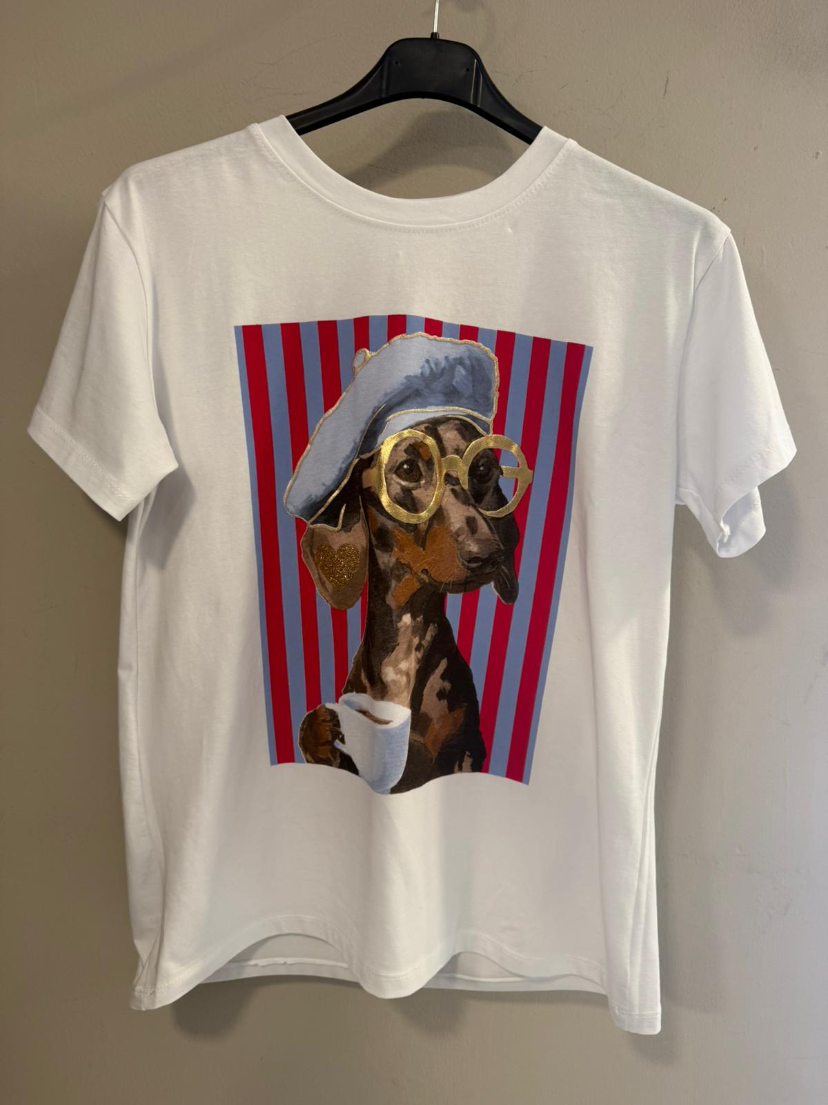 Camiseta Blanca con Estampado Dachshund Glam