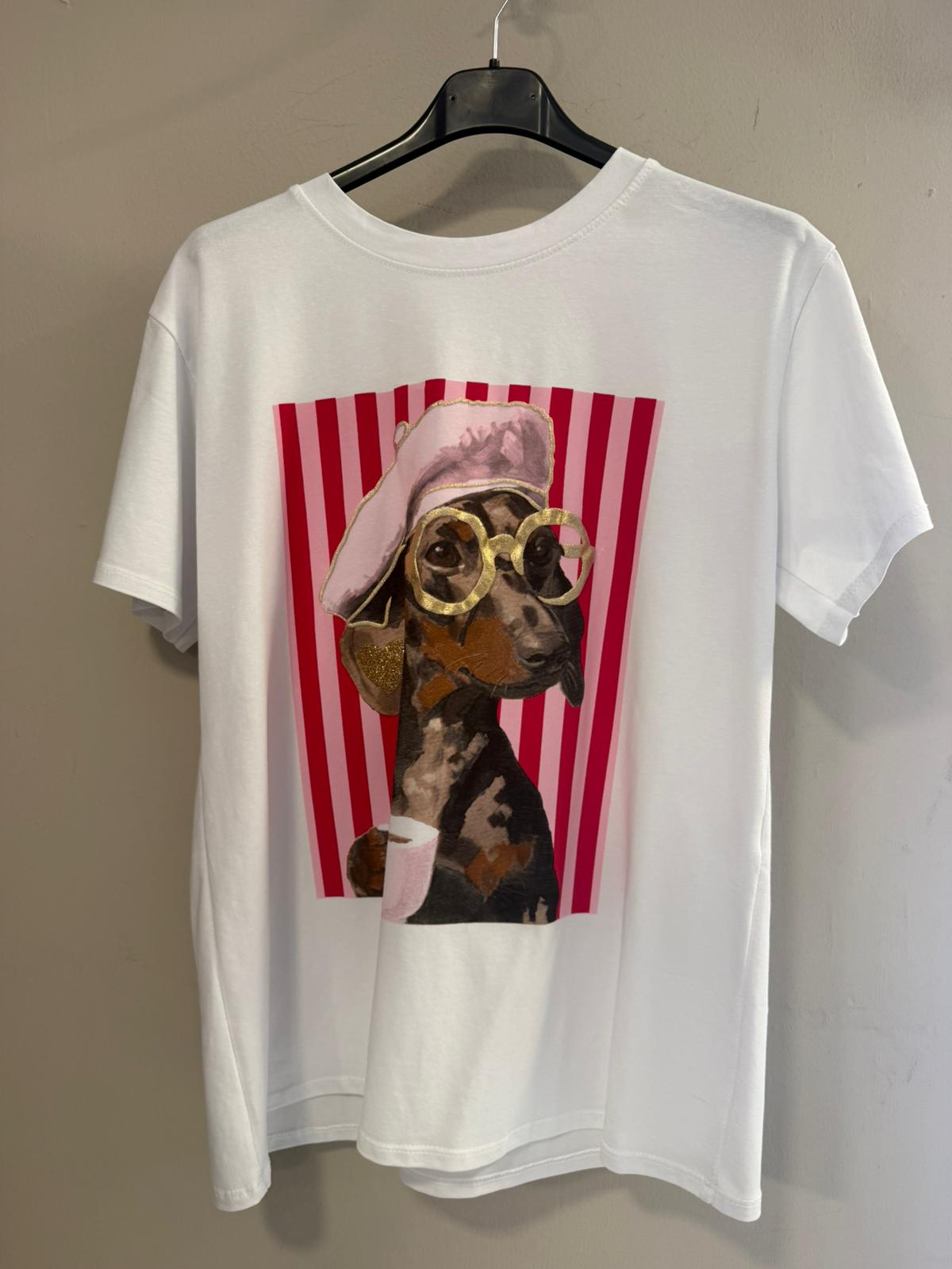 Camiseta Blanca con Estampado Dachshund Glam