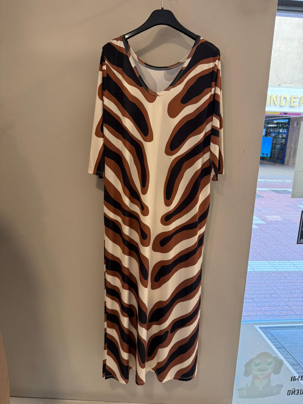 Vestido Maxi punto de seda Print Ondas — Estampado Abstracto