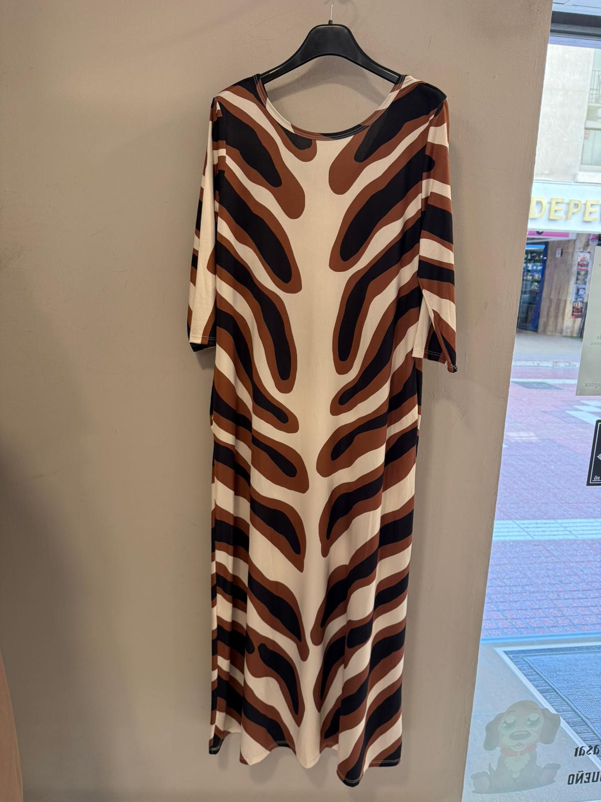 Vestido Maxi punto de seda Print Ondas — Estampado Abstracto