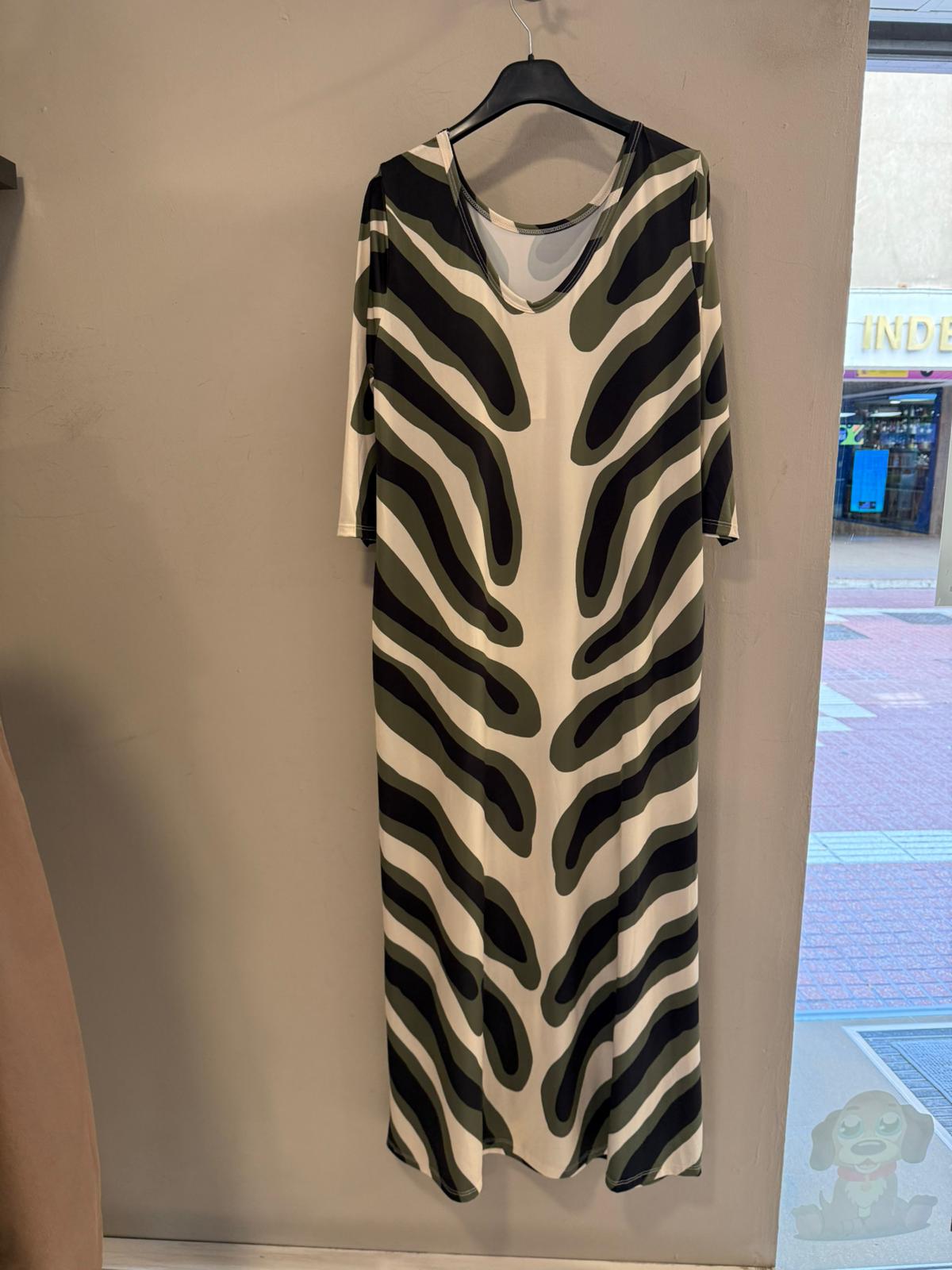 Vestido Maxi punto de seda Print Ondas — Estampado Abstracto
