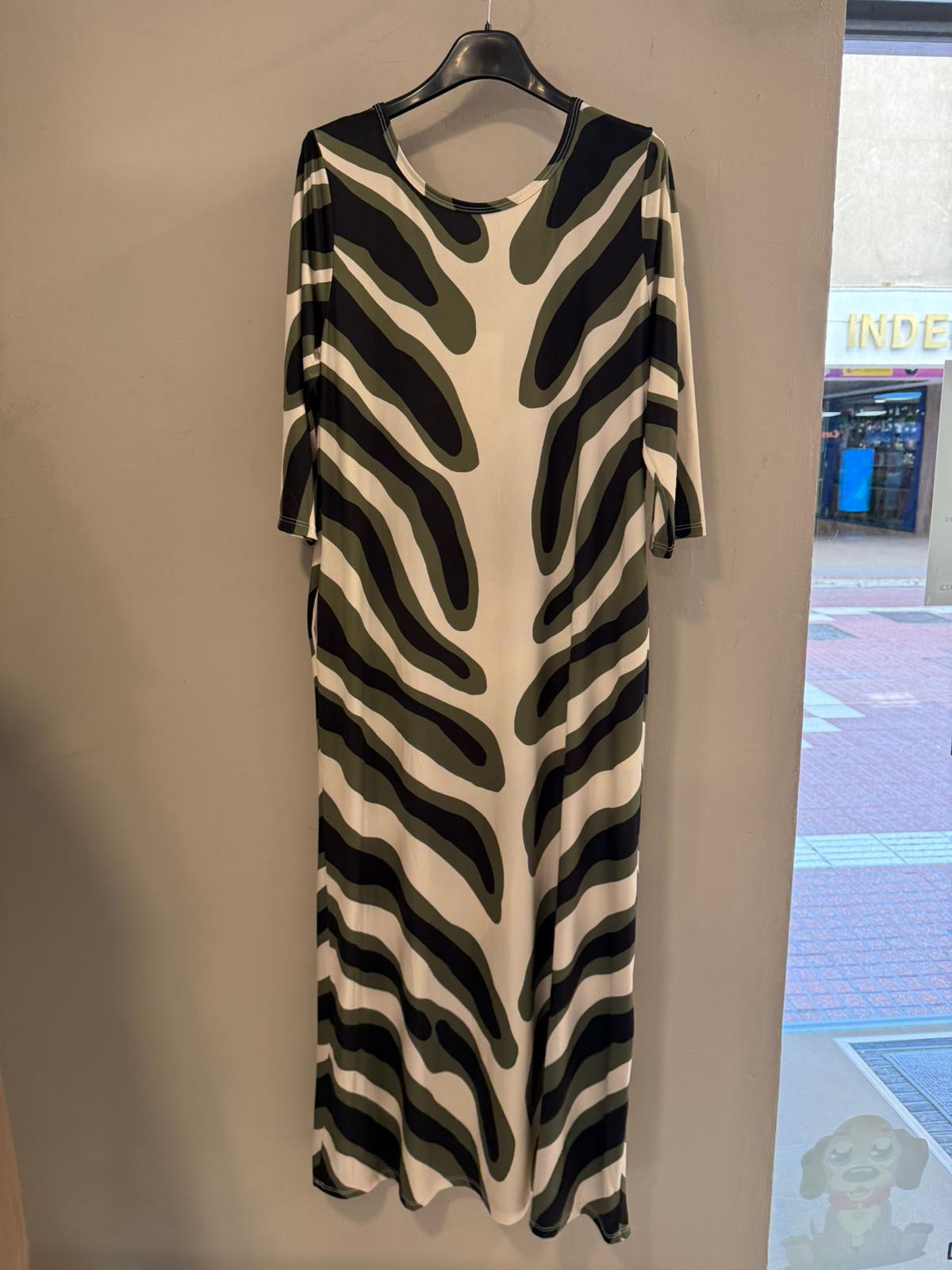Vestido Maxi punto de seda Print Ondas — Estampado Abstracto