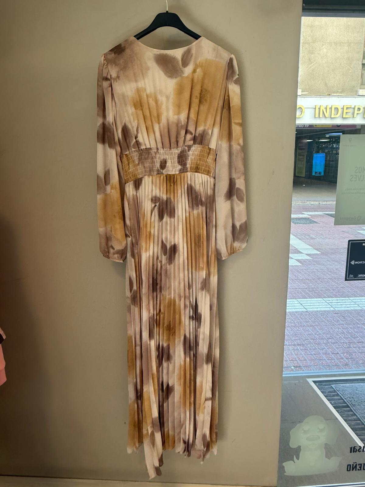 Vestido Largo Plisado Tie-Dye con Escote Cruzado
