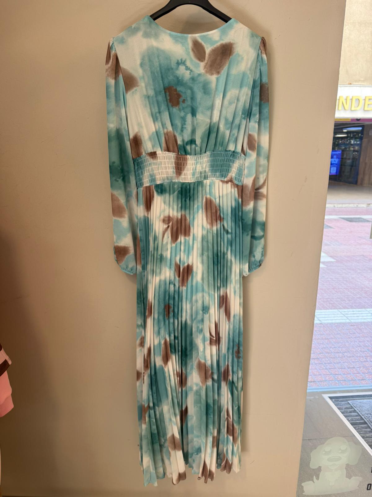 Vestido Largo Plisado Tie-Dye con Escote Cruzado