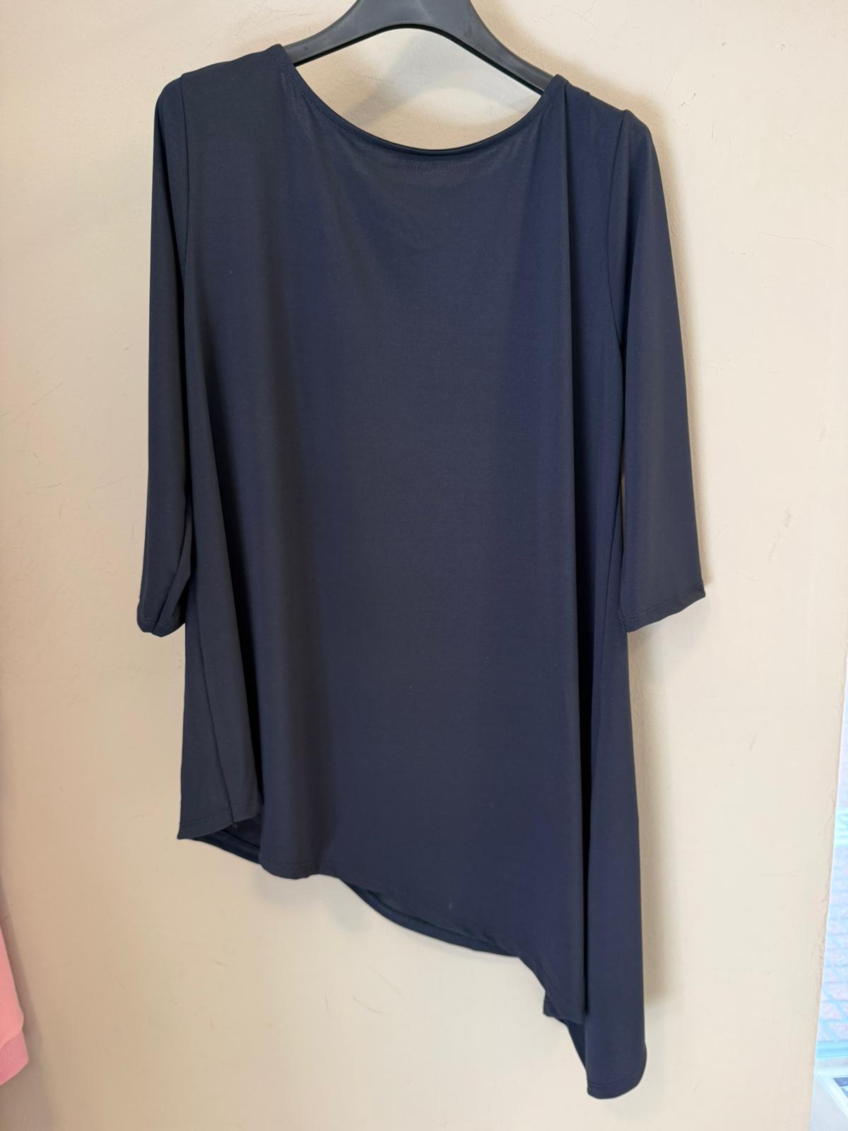 Blusa Asimétrica de Manga 3/4 en Azul Marino (Conjunto)