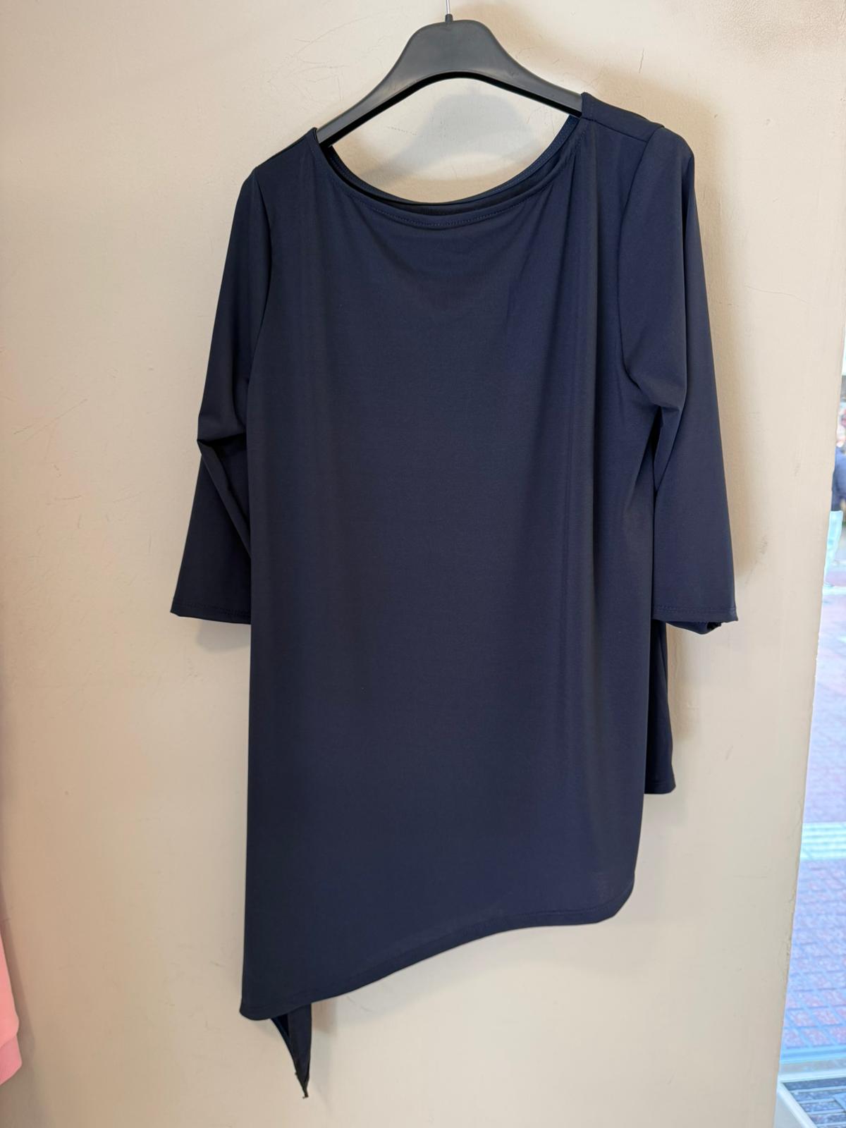 Blusa Asimétrica de Manga 3/4 en Azul Marino (Conjunto)