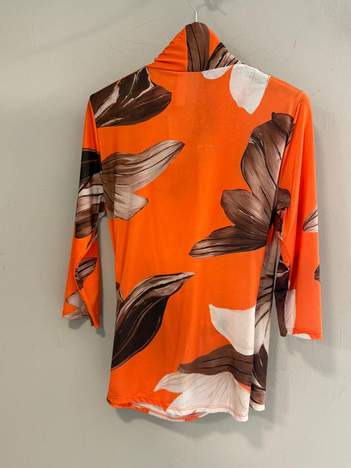 Blusa Floral Tropical con Cuello Vuelto y Manga 3/4 (Conjunto)