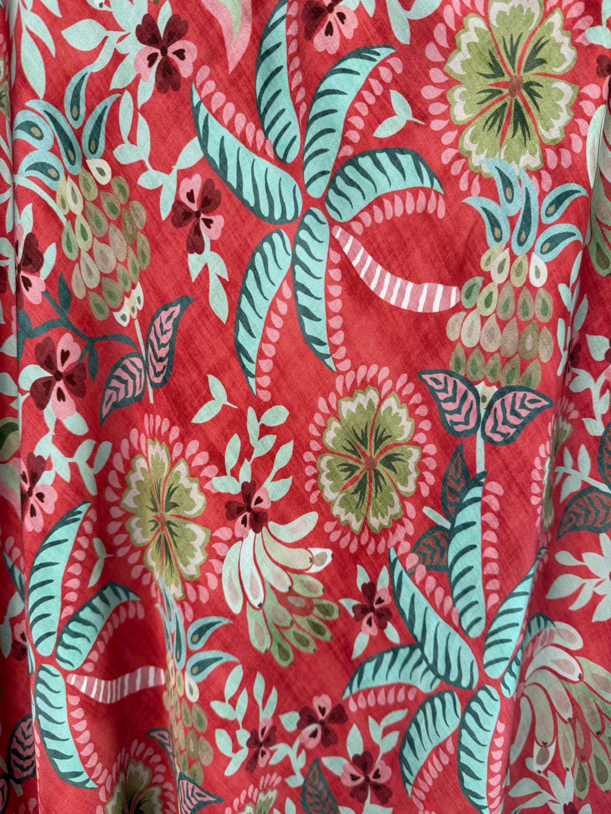 Falda midi satinada estampado tropical