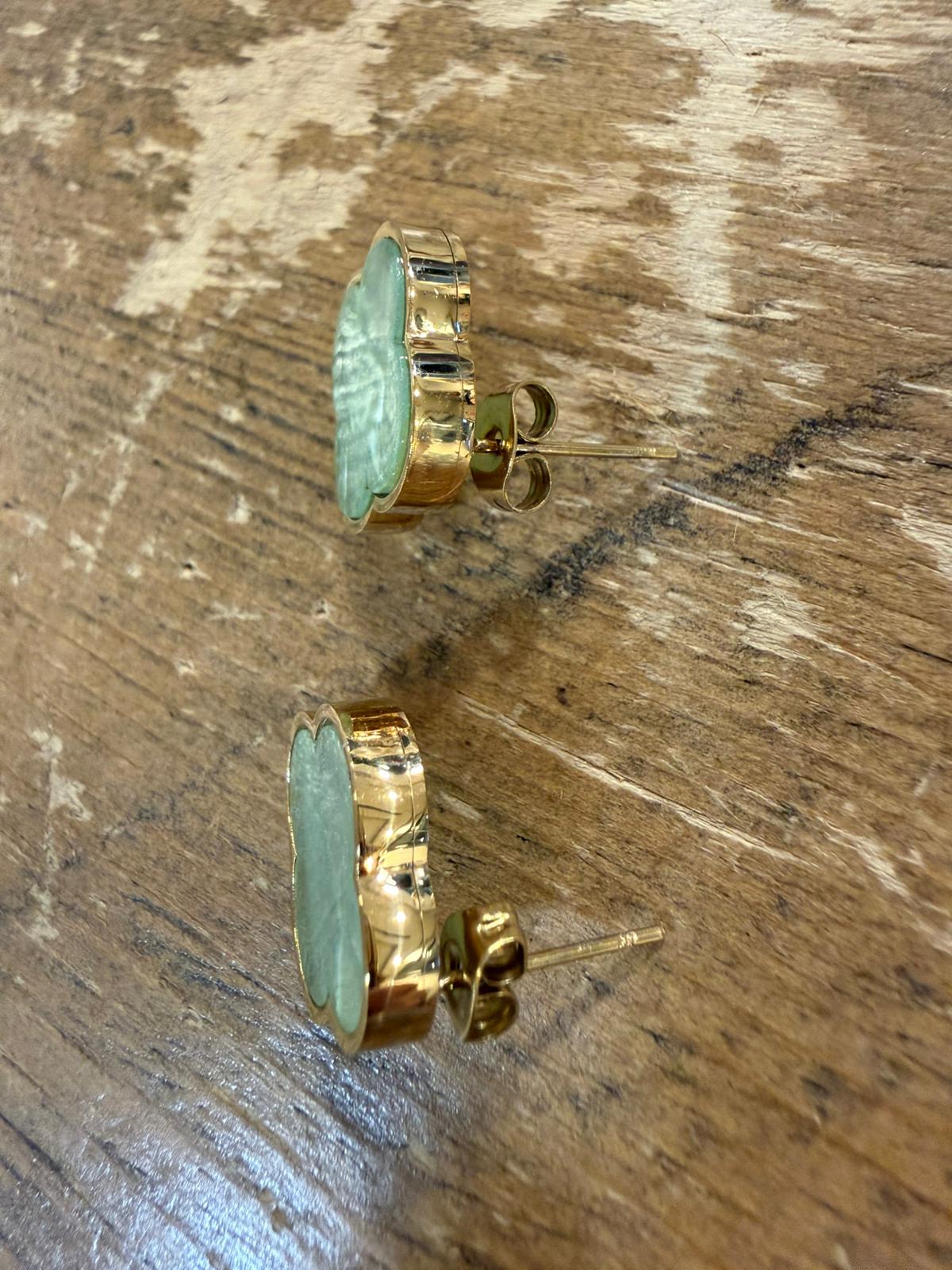 Pendientes Botón Trébol  Esmalte Nacarado
