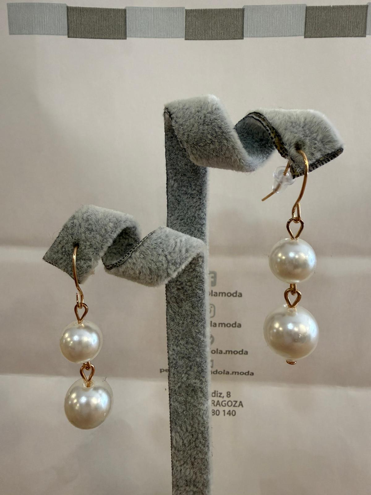 Pendientes Largos Dos Perlas