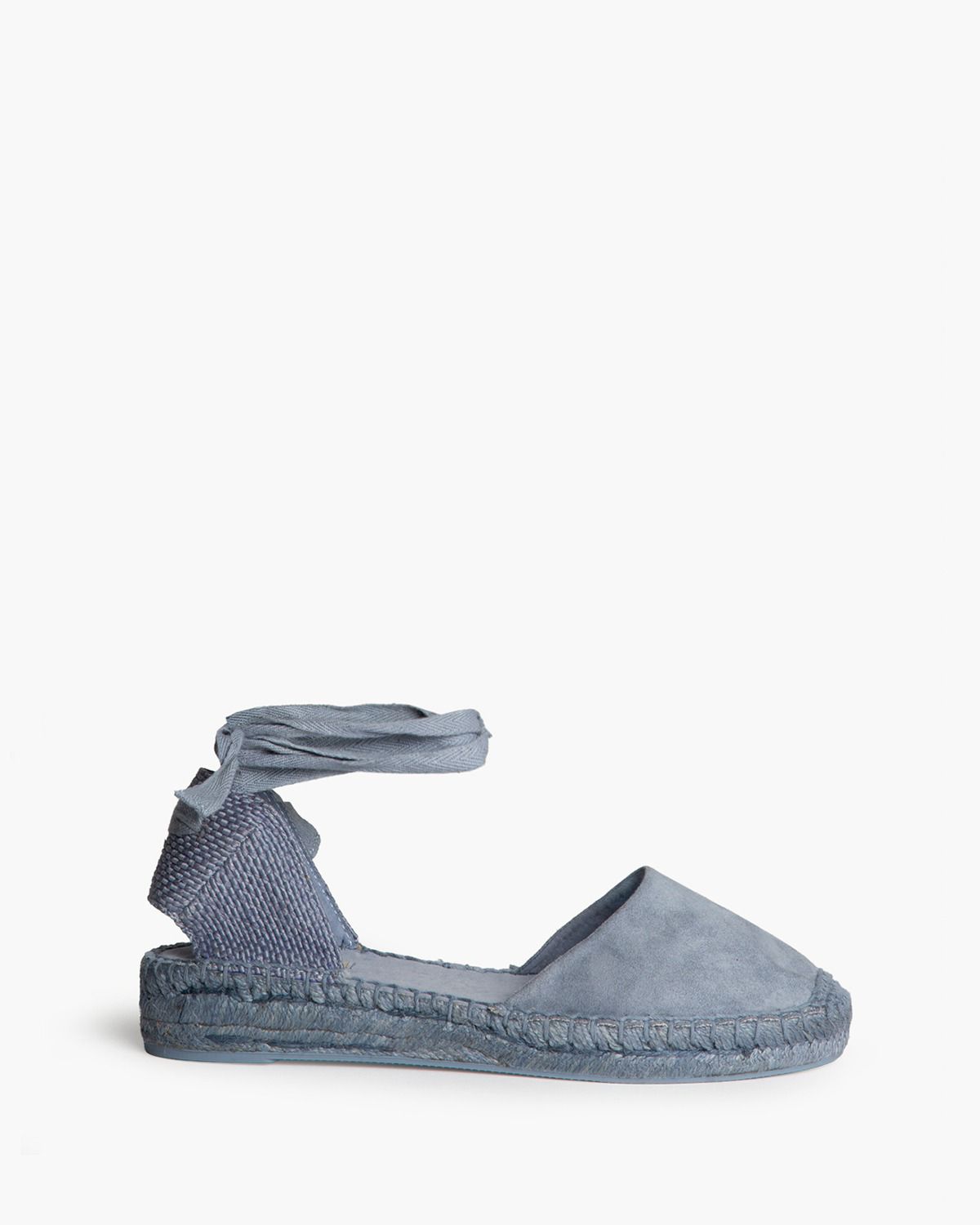 Esparteña azul claro tacón 3 cm lazada