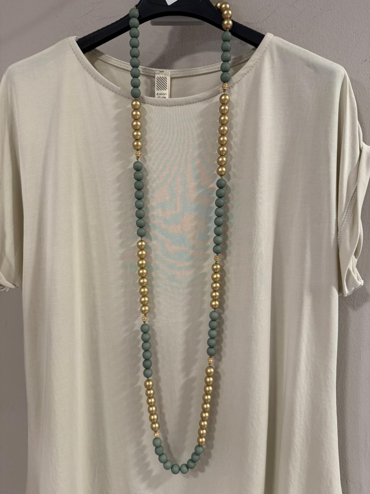 Collar Largo Piezas Redondas Resina y Dorado