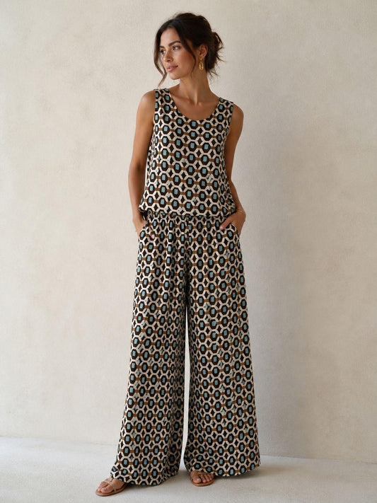 Pantalón Estampado Retro punto de seda