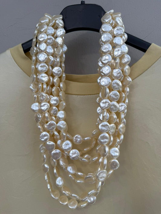 Collar Efecto Perla Redonda Plana