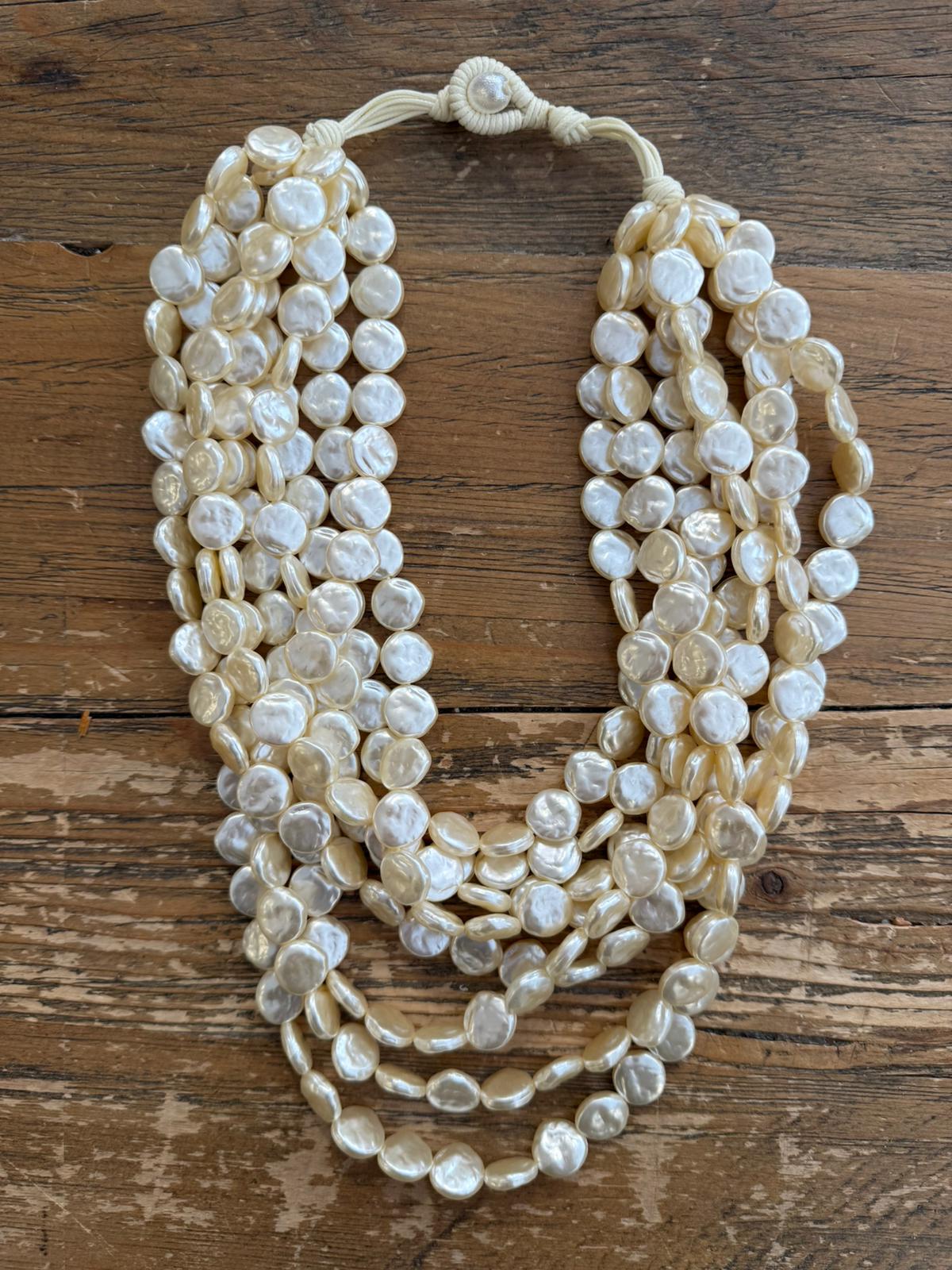 Collar Efecto Perla Redonda Plana