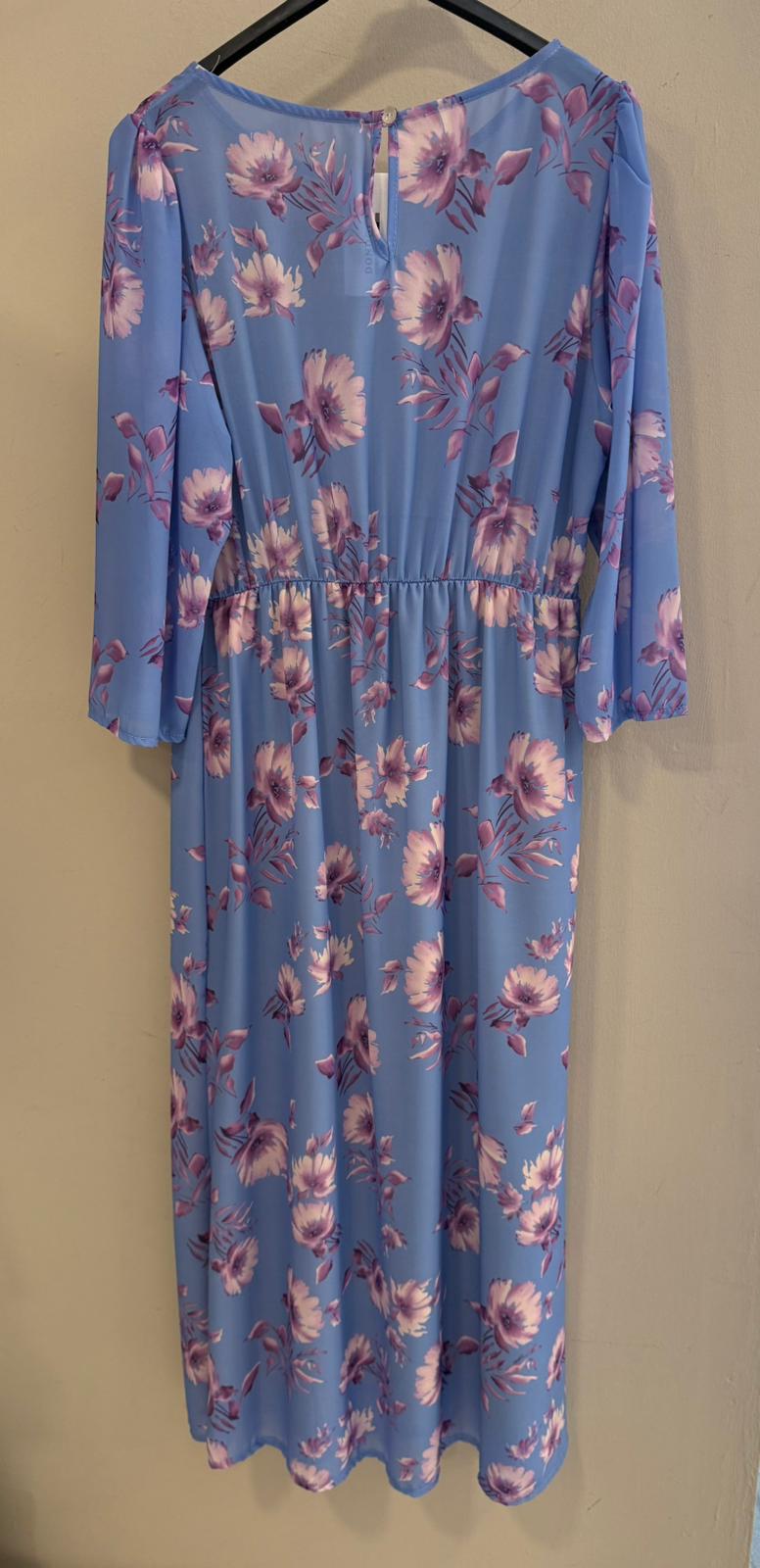 Vestido Gasa Floral Azul y Malva
