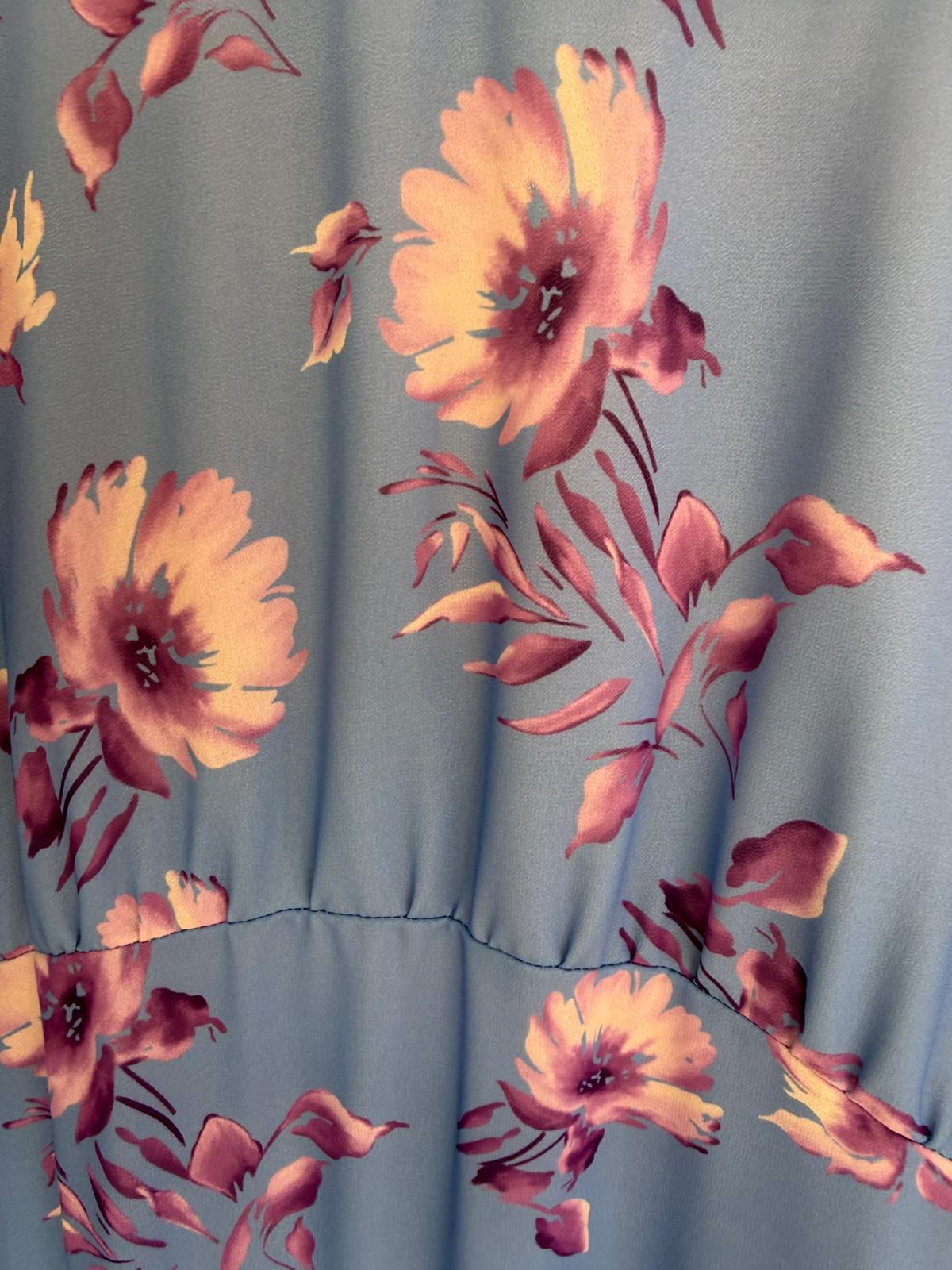 Vestido Gasa Floral Azul y Malva