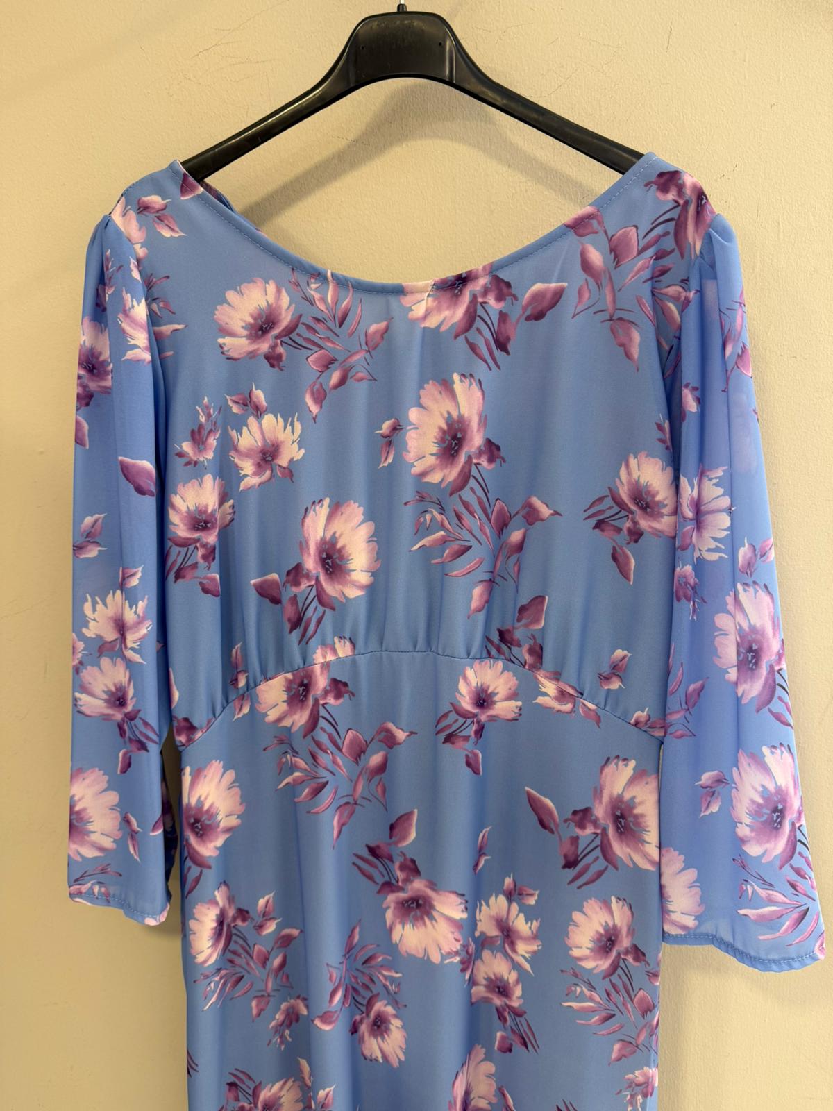 Vestido Gasa Floral Azul y Malva