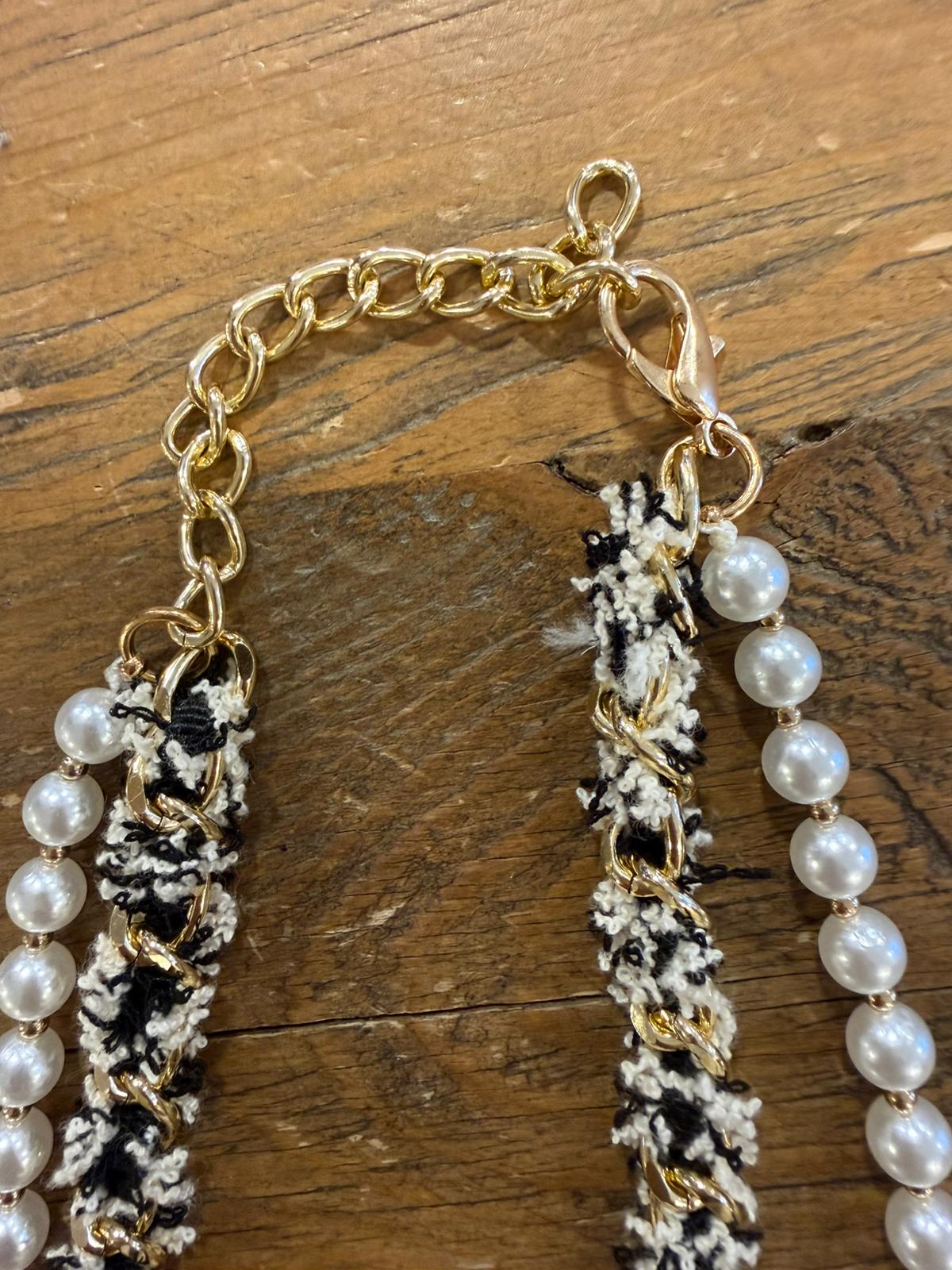 Collar Tweed y Perlas Doble Vuelta