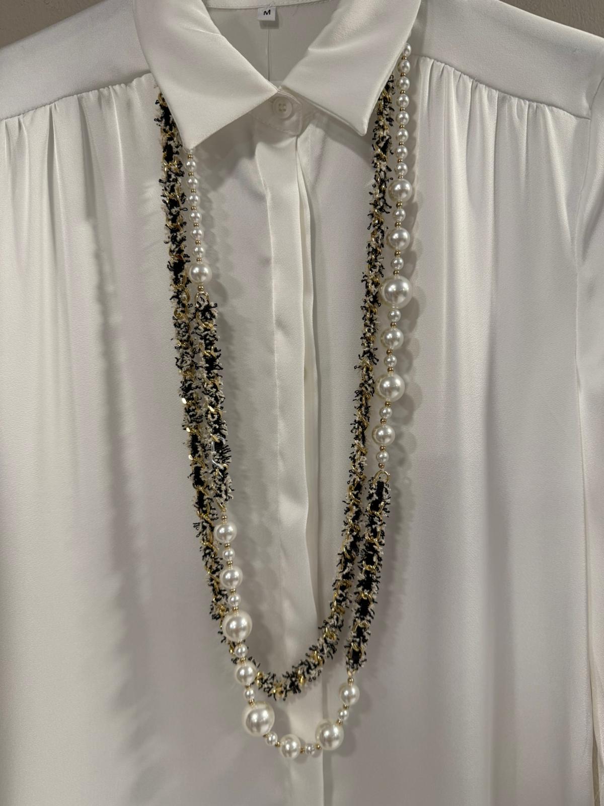 Collar Tweed y Perlas Doble Vuelta