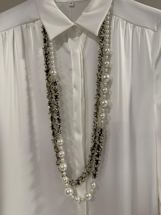 Collar Tweed y Perlas Doble Vuelta