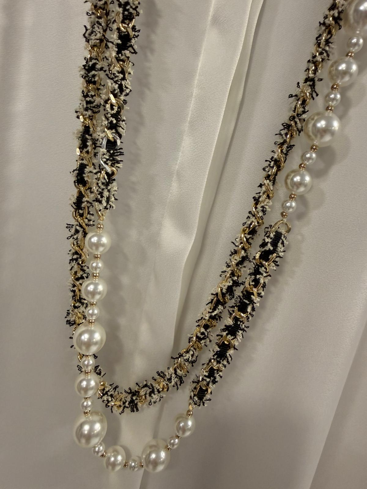 Collar Tweed y Perlas Doble Vuelta