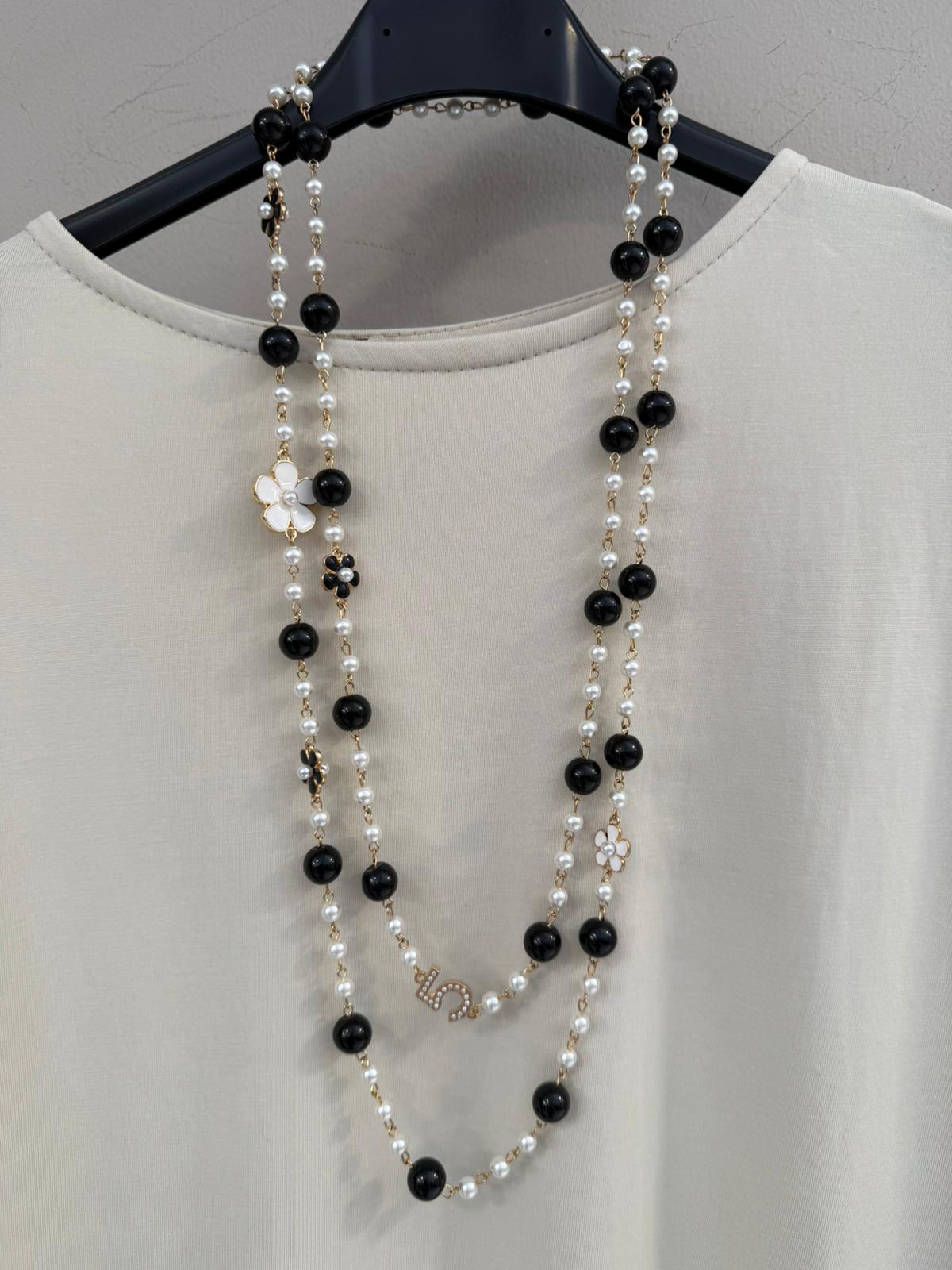 Collar Largo Perlas combi  Flores y nº5